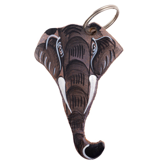 African Elephant Head Shape Leather Keyring