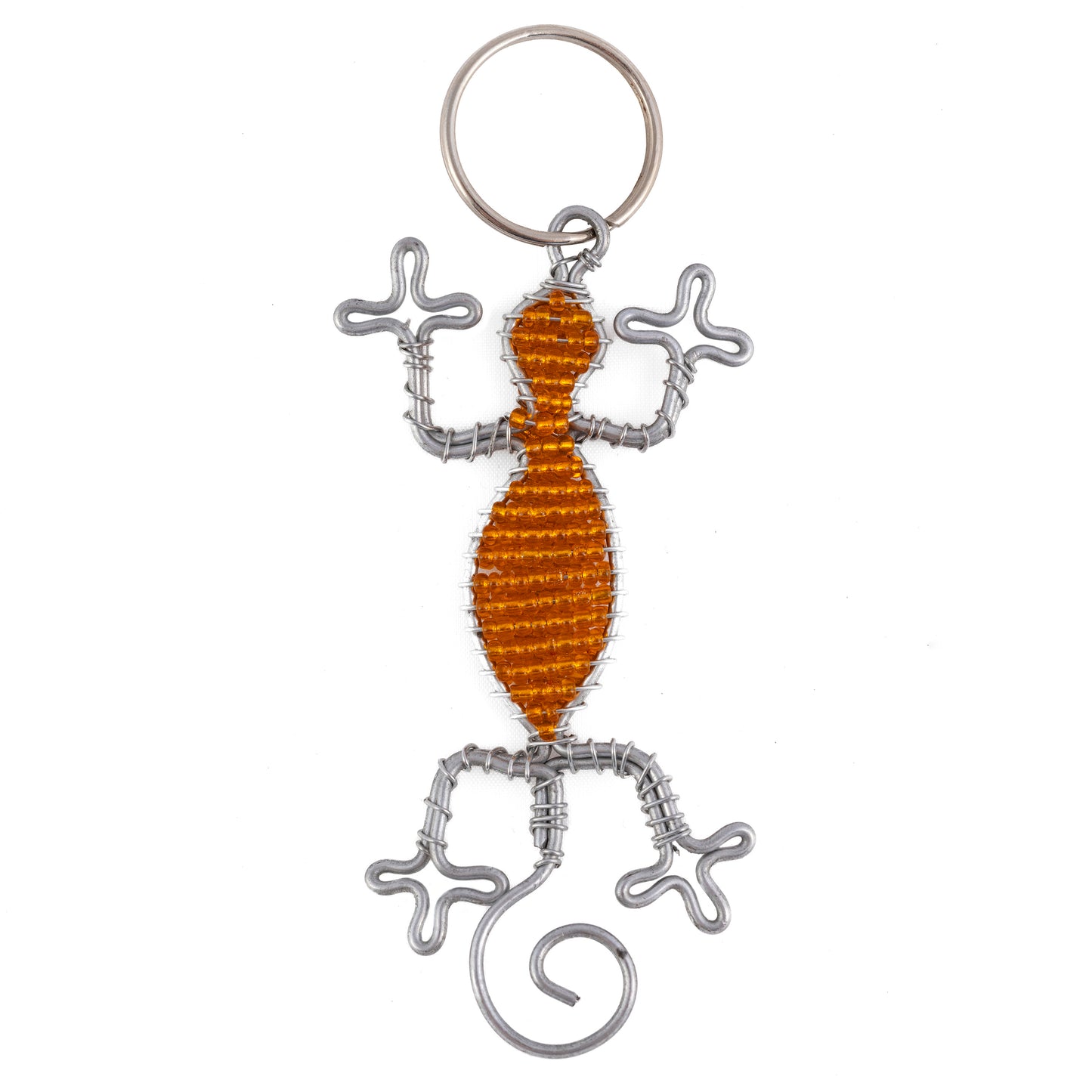 Gecko Bead and Wire Keyring - Orange