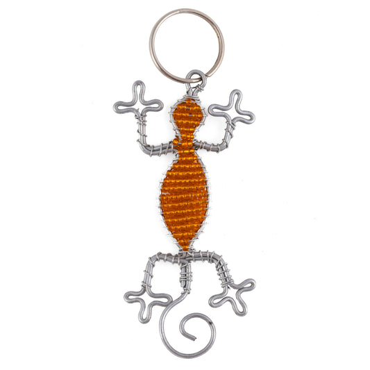 Gecko Bead and Wire Keyring - Orange