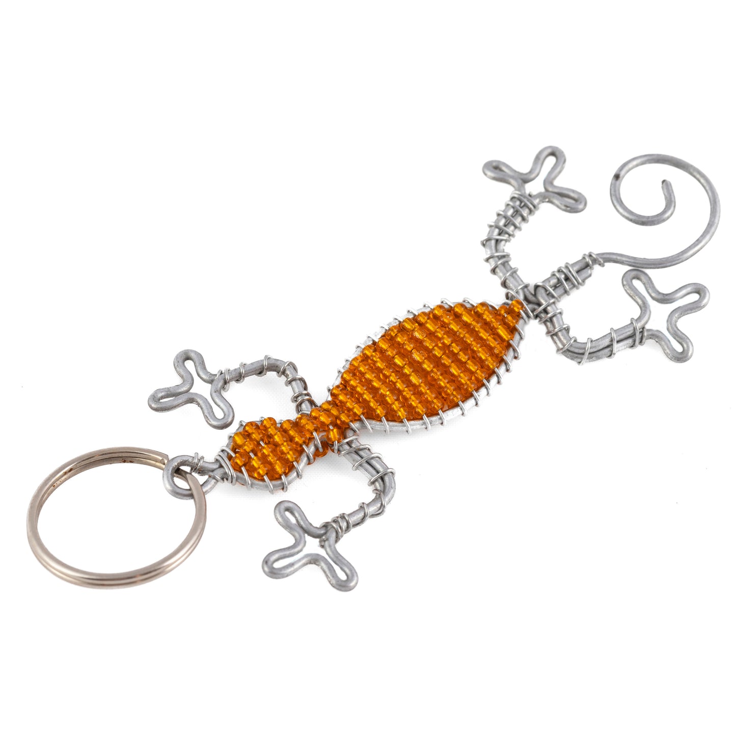 Gecko Bead and Wire Keyring - Orange