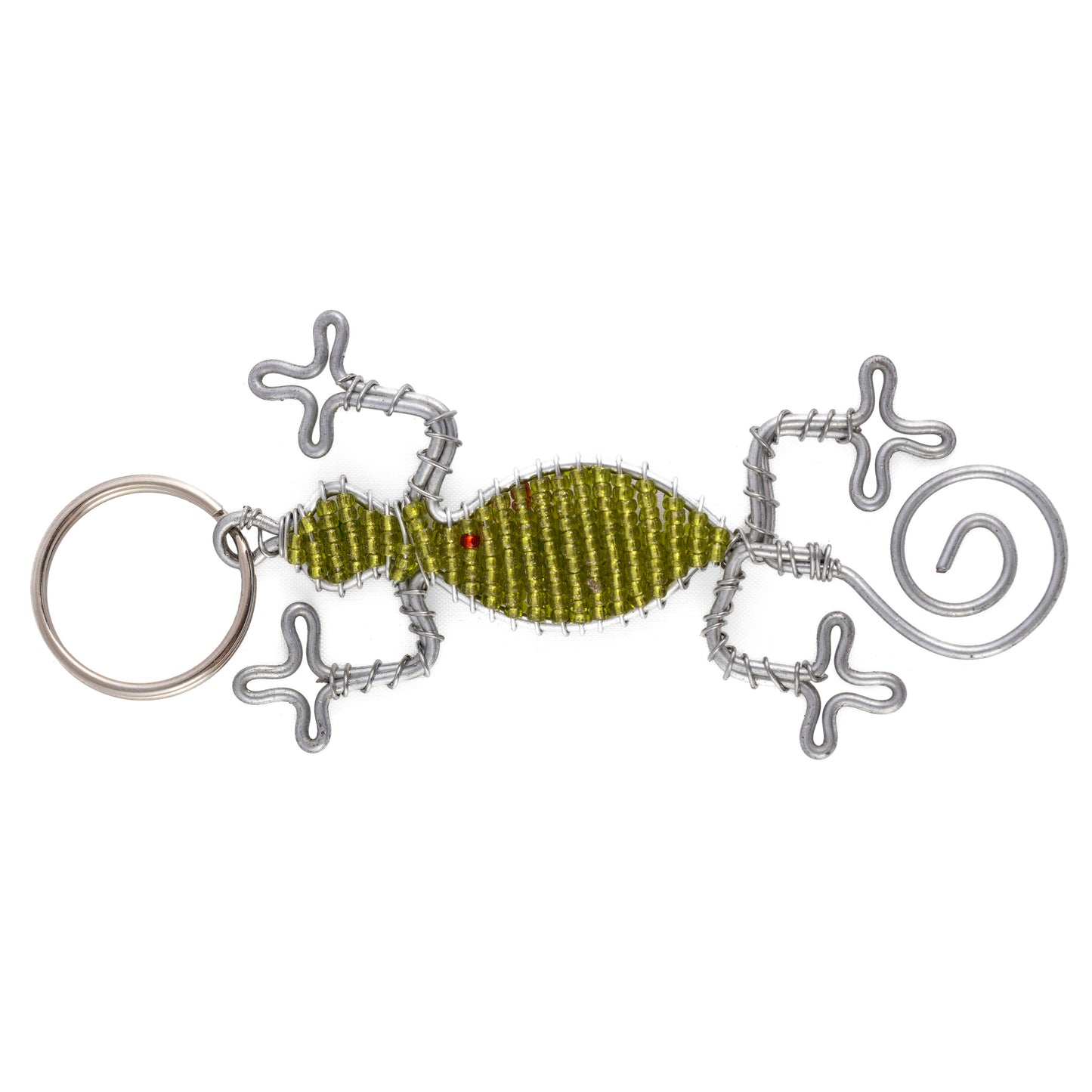 Gecko Bead and Wire Keyring - Green