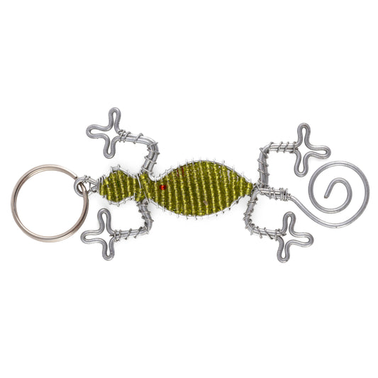 Gecko Bead and Wire Keyring - Green