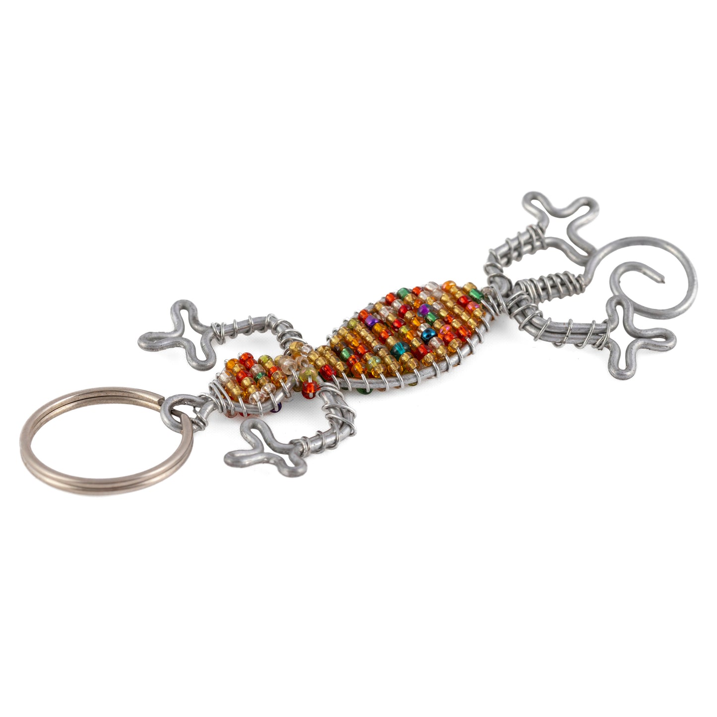 Gecko Bead and Wire Keyring - Multicolour