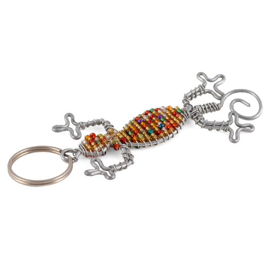 Gecko Bead and Wire Keyring - Multicolour