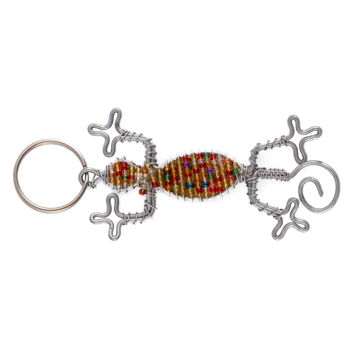 Gecko Bead and Wire Keyring - Multicolour