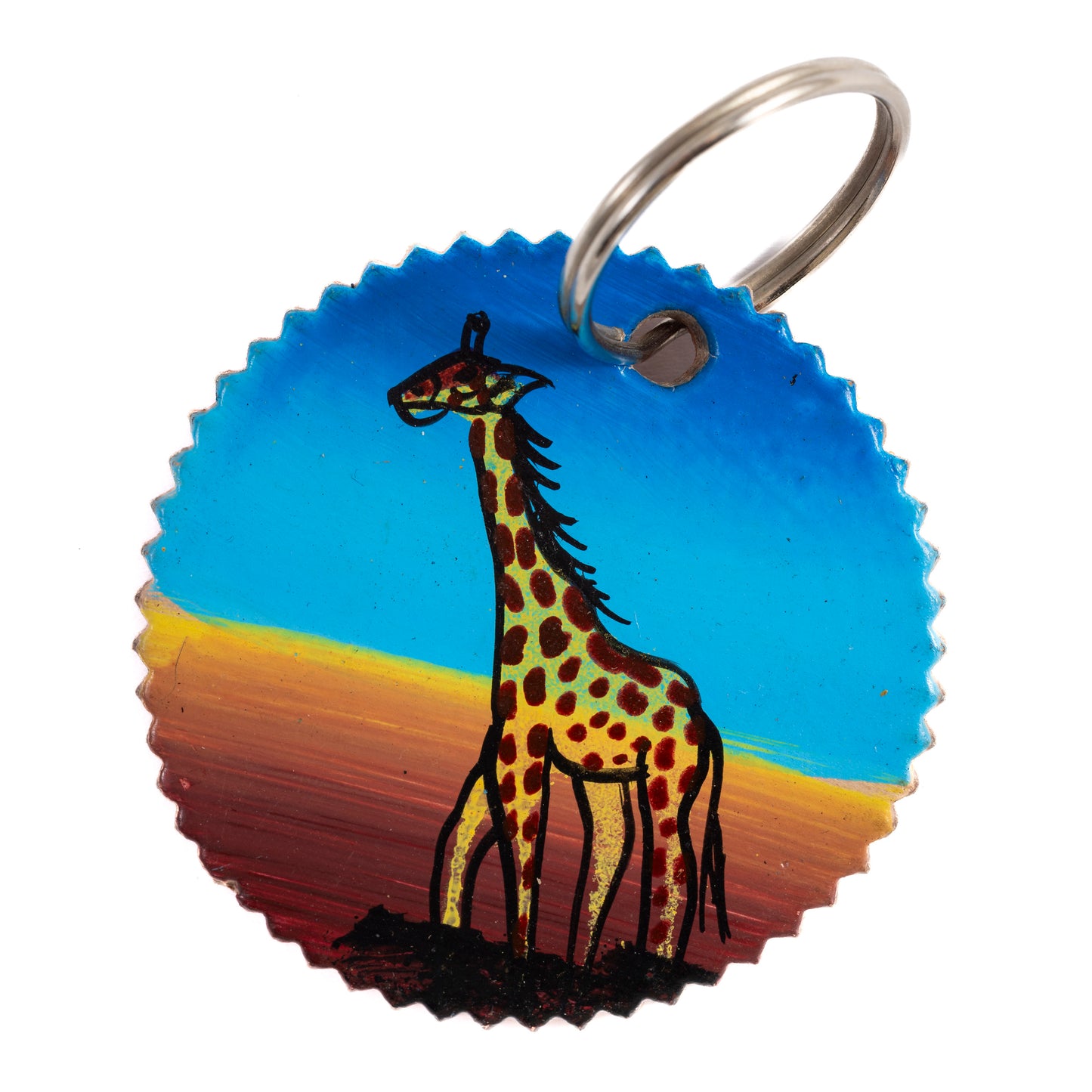 Round Leather Key Ring - African Giraffe