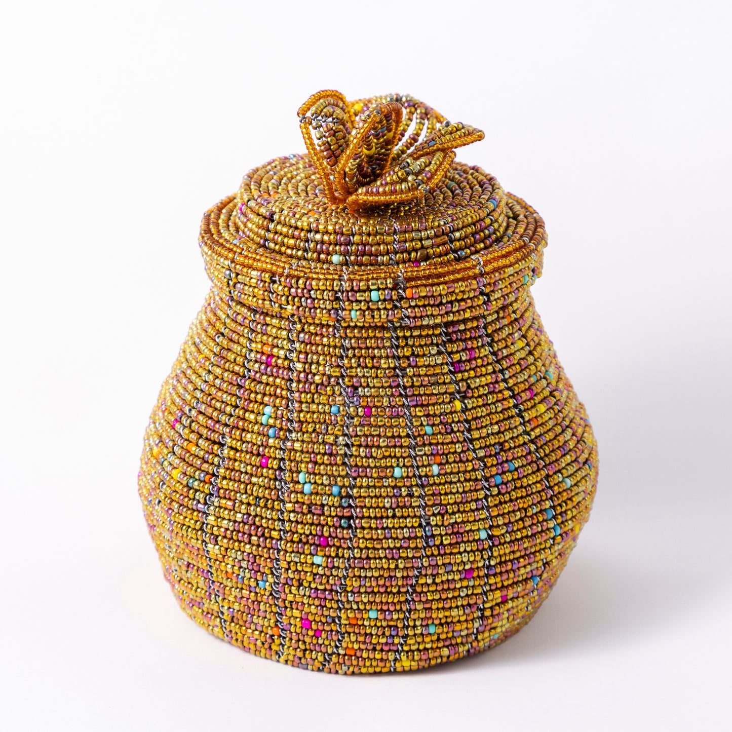 African Beaded Jewellery Box - Gold