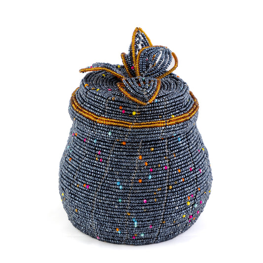 African Beaded Jewellery Box - Blue/Grey
