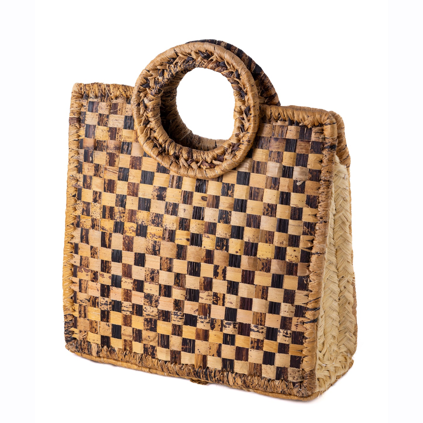 Raffia and Straw Chequerboard Handbag