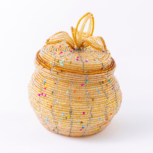 African Beaded Jewellery Box - Amber/Light Gold