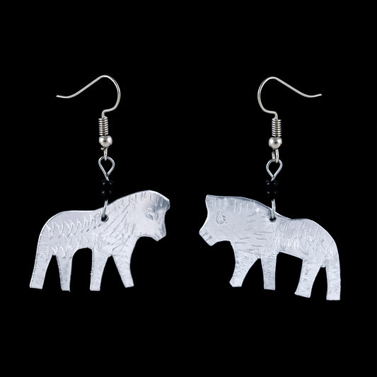 African Lion Drop Earrings - Silver Tone