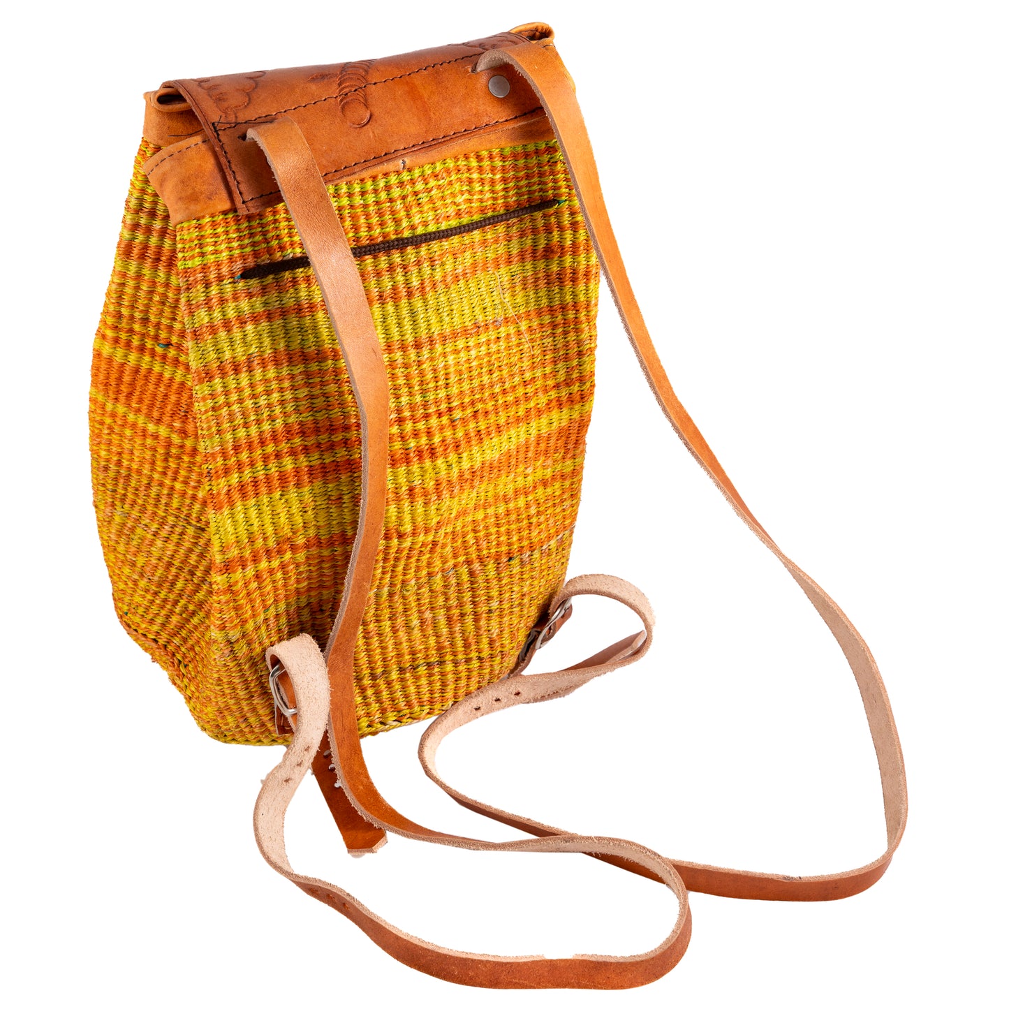 Orange Sisal Cotton & Leather Rucksack