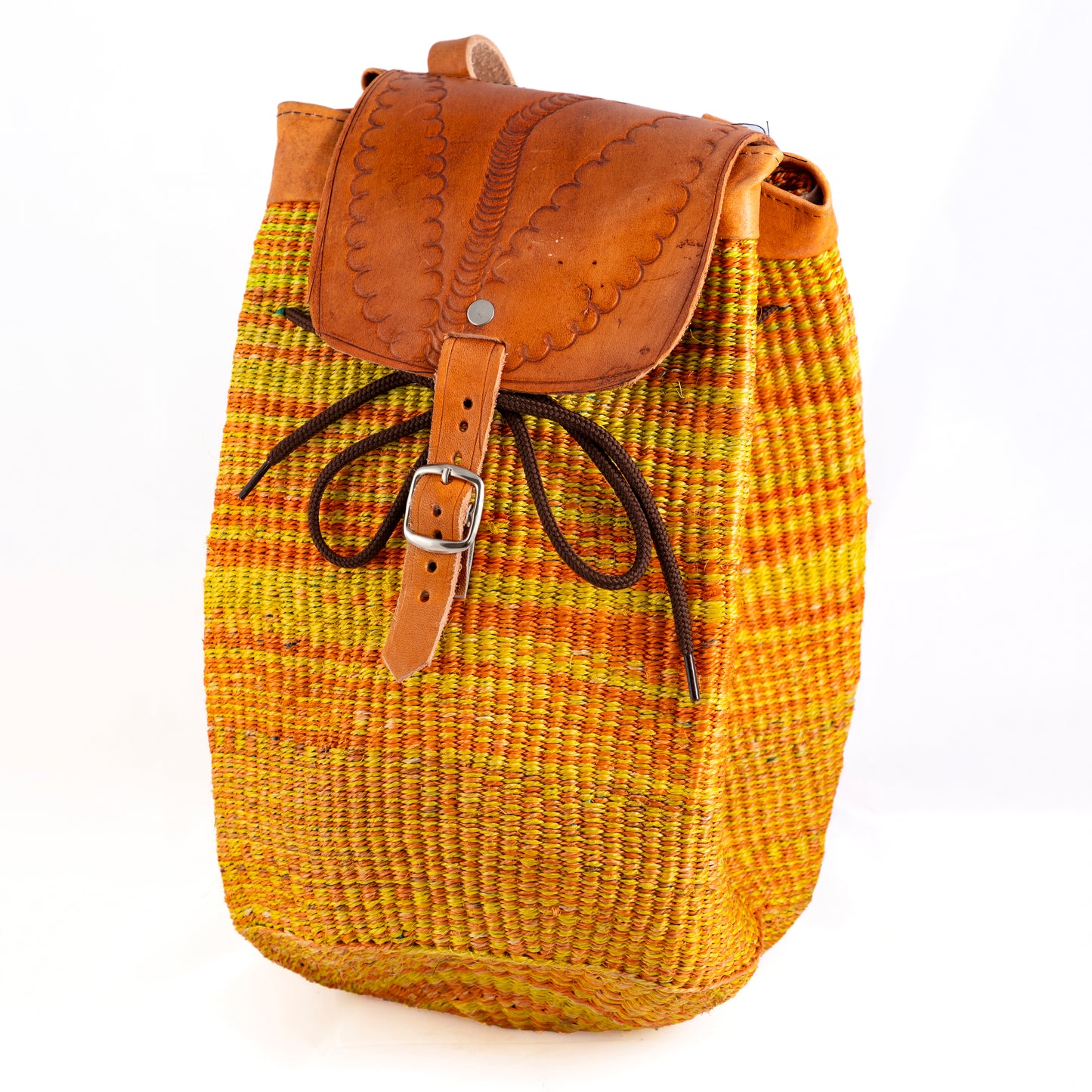 Orange Sisal Cotton & Leather Rucksack