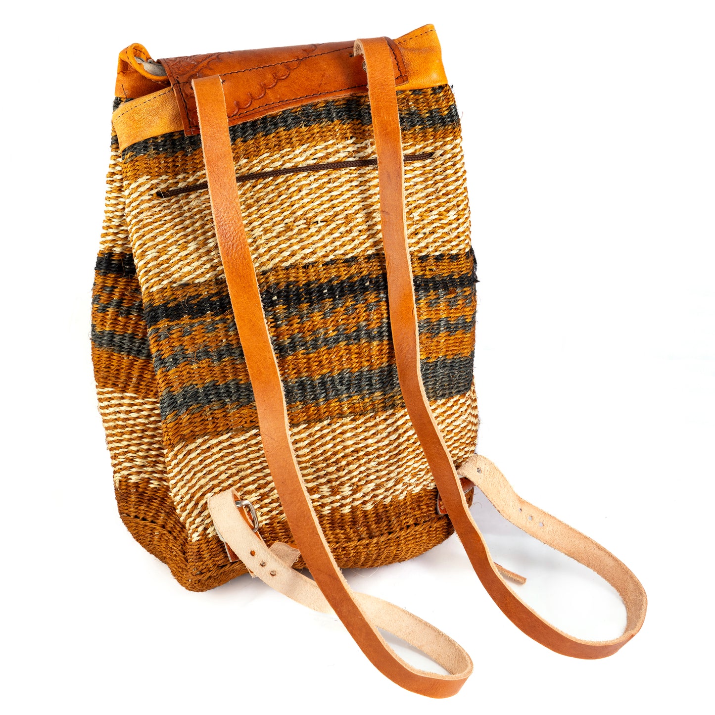 Orange & Brown Sisal Cotton & Leather Rucksack