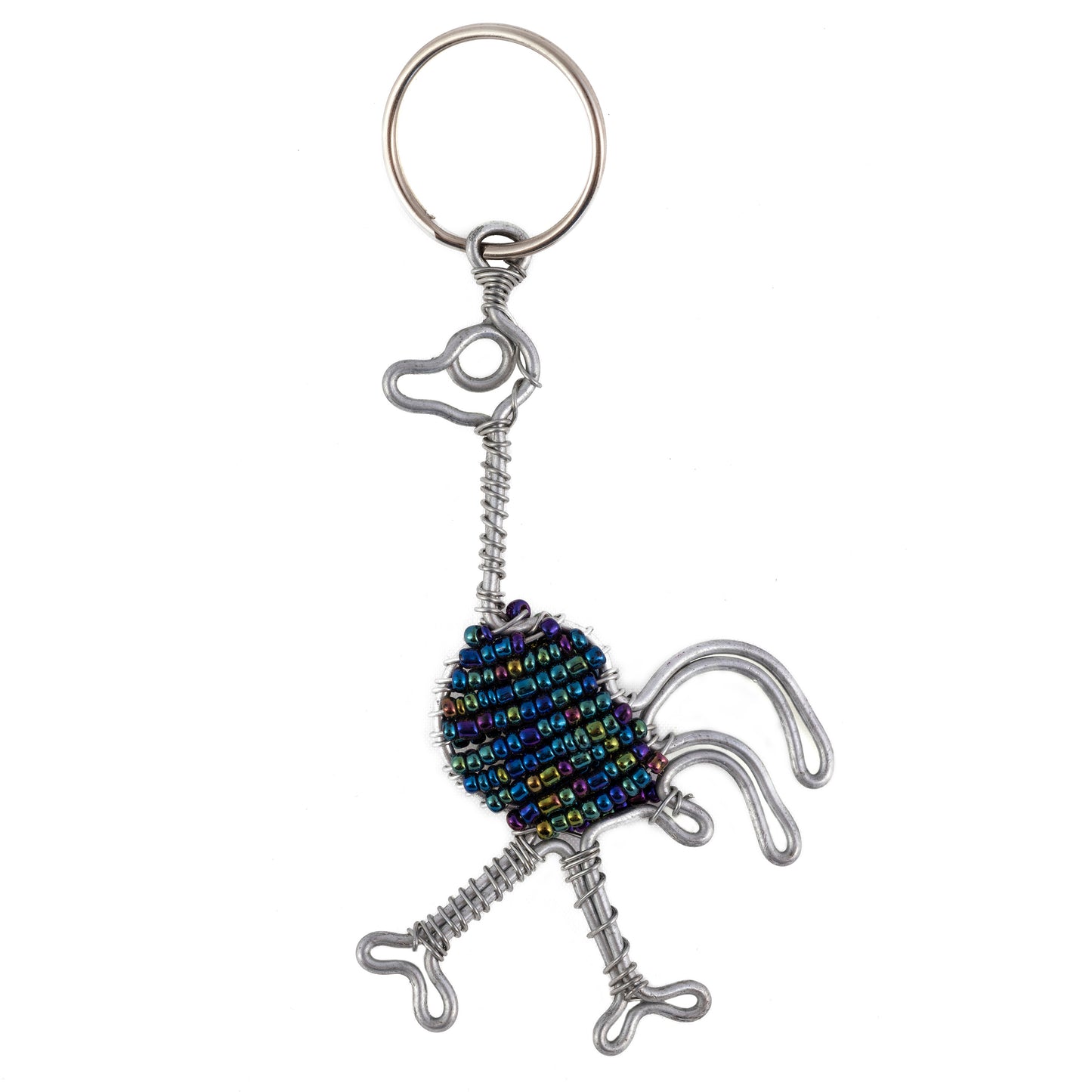Ostrich Bead and Wire Keyring - Blue