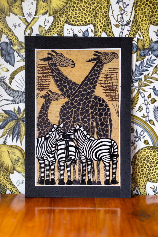 Kenyan Banana Leaf Wall Art - Giraffe and Zebra