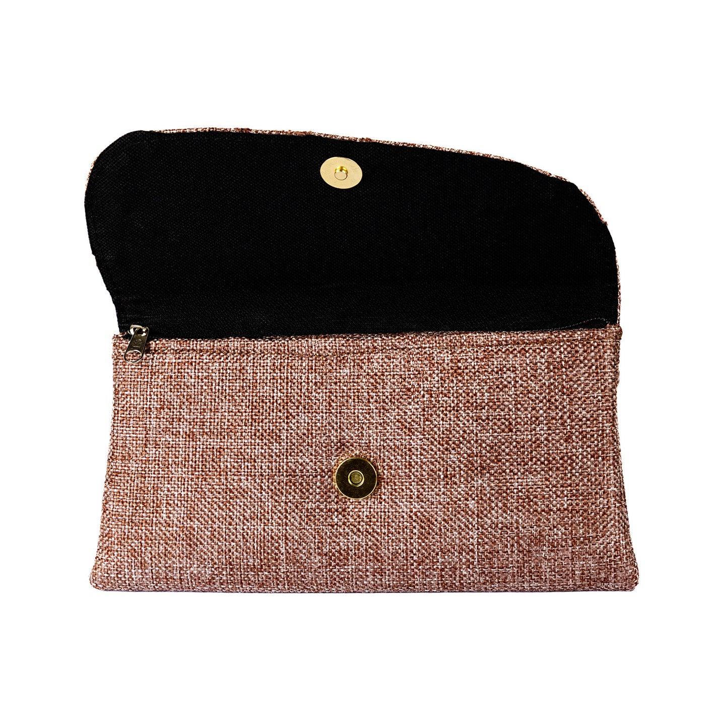 Beaded Canvas Clutch Bag/Purse - Mid-Brown