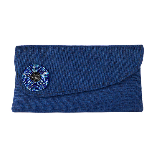 Beaded Canvas Clutch Bag/Purse - Dark Blue