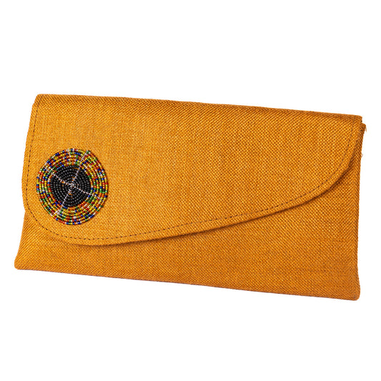 Beaded Canvas Clutch Bag/Purse Lg - Copper/Multi