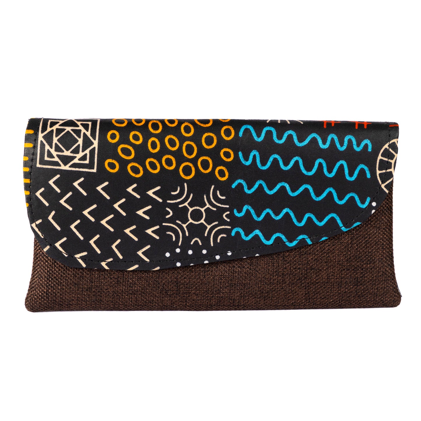 Cotton Canvas Clutch Bag/Purse - Dark Brown/Multi