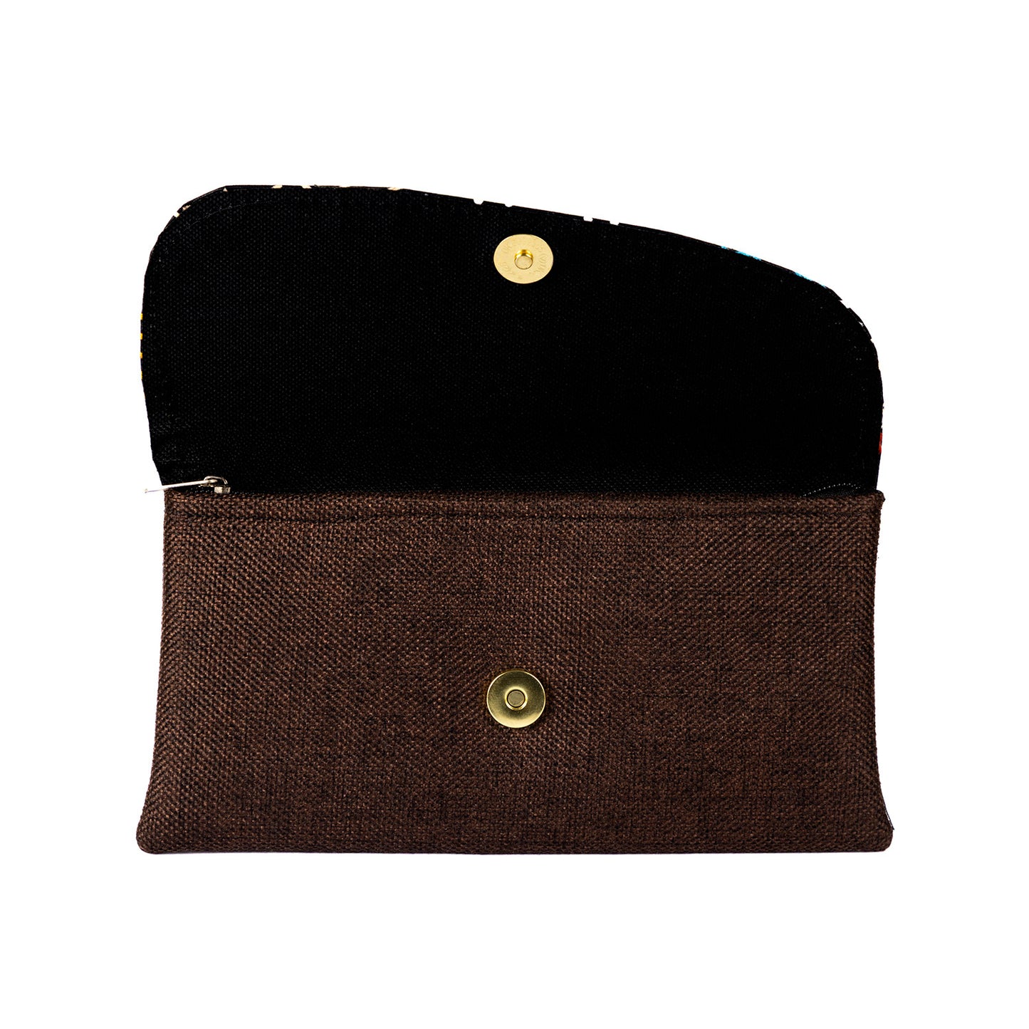 Cotton Canvas Clutch Bag/Purse - Dark Brown/Multi