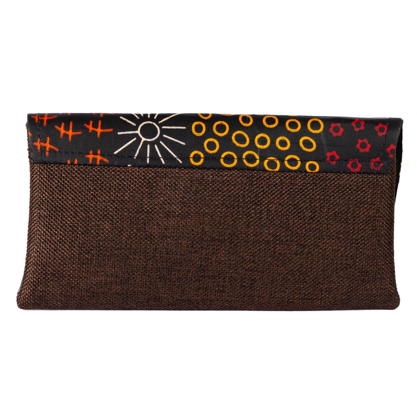 Cotton Canvas Clutch Bag/Purse - Dark Brown/Multi