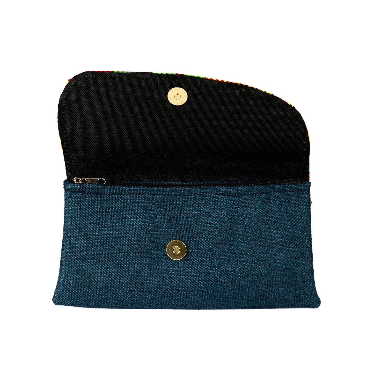 Cotton Canvas Clutch Bag/Purse - Teal/Multi