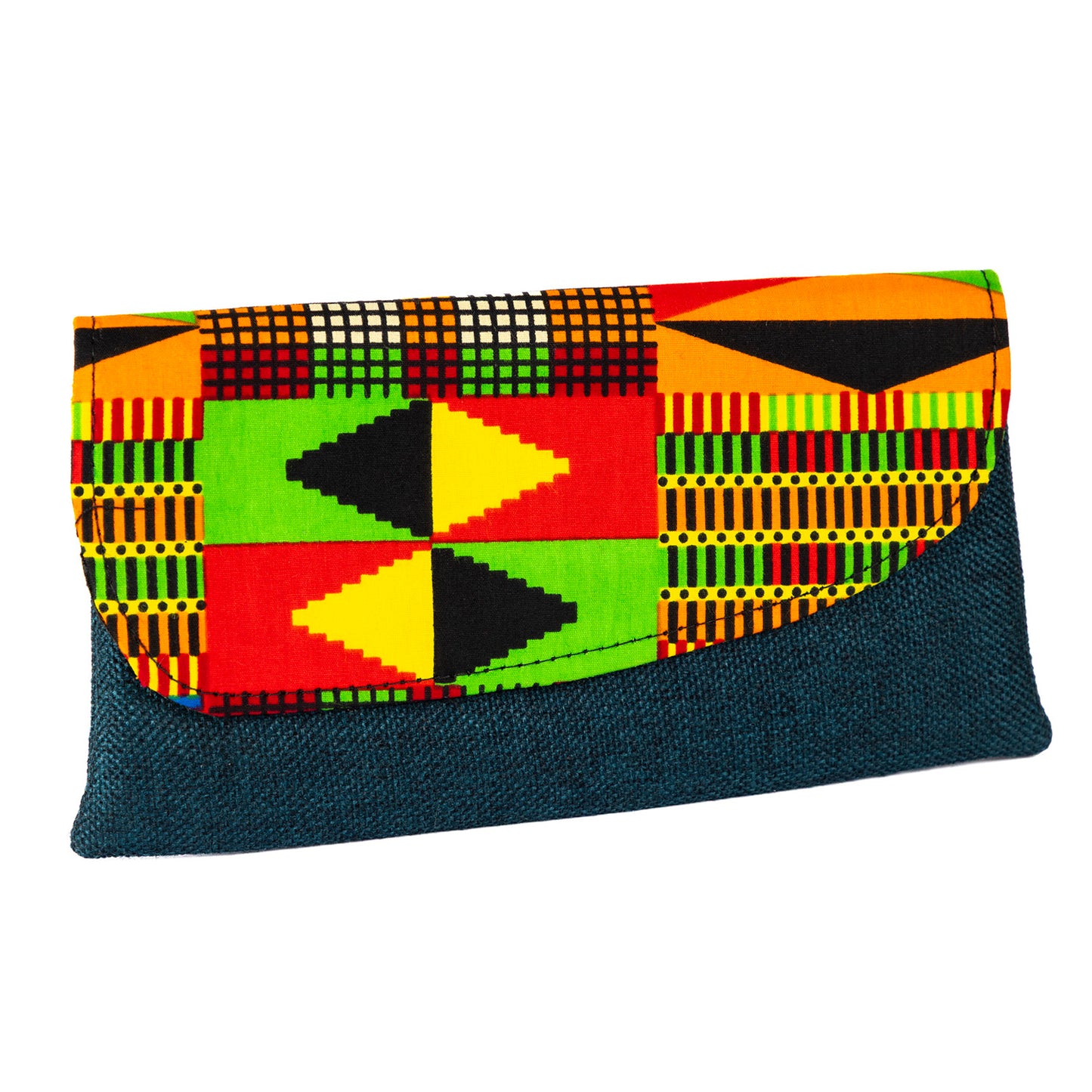 Cotton Canvas Clutch Bag/Purse - Teal/Multi
