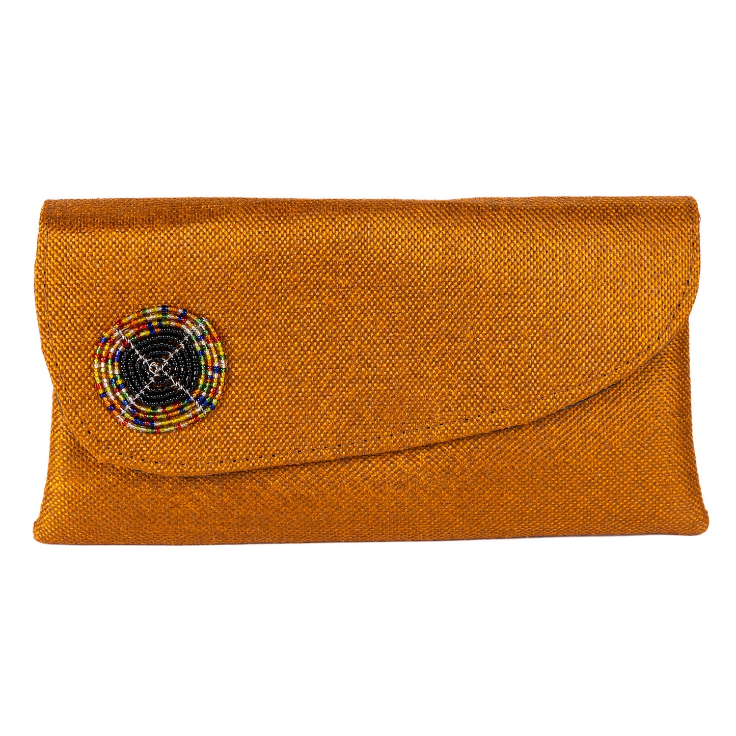 Beaded Canvas Clutch Bag/Purse - Copper/Multi