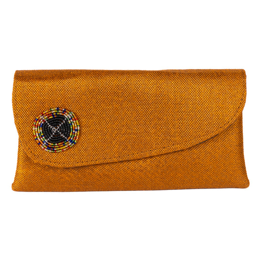 Beaded Canvas Clutch Bag/Purse - Copper/Multi