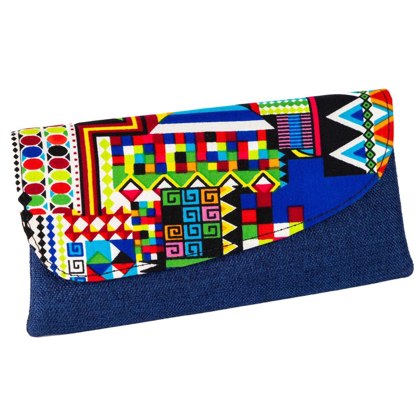 Cotton Canvas Clutch Bag/Purse - Blue/Multi