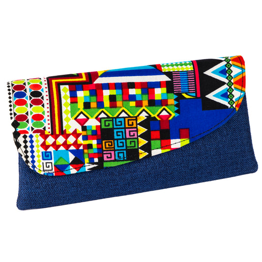 Cotton Canvas Clutch Bag/Purse - Blue/Multi
