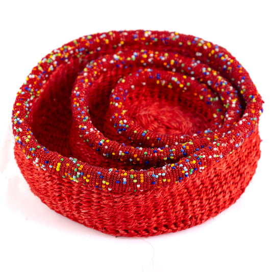Red Baskets with Bead Trim - Set of 3