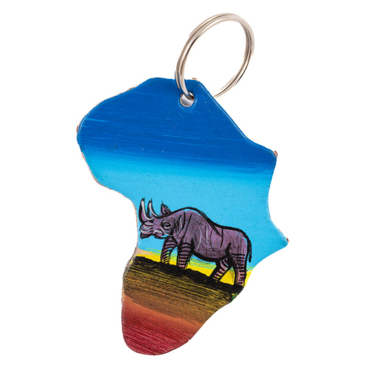 Map of Africa Leather Keyring - Rhino