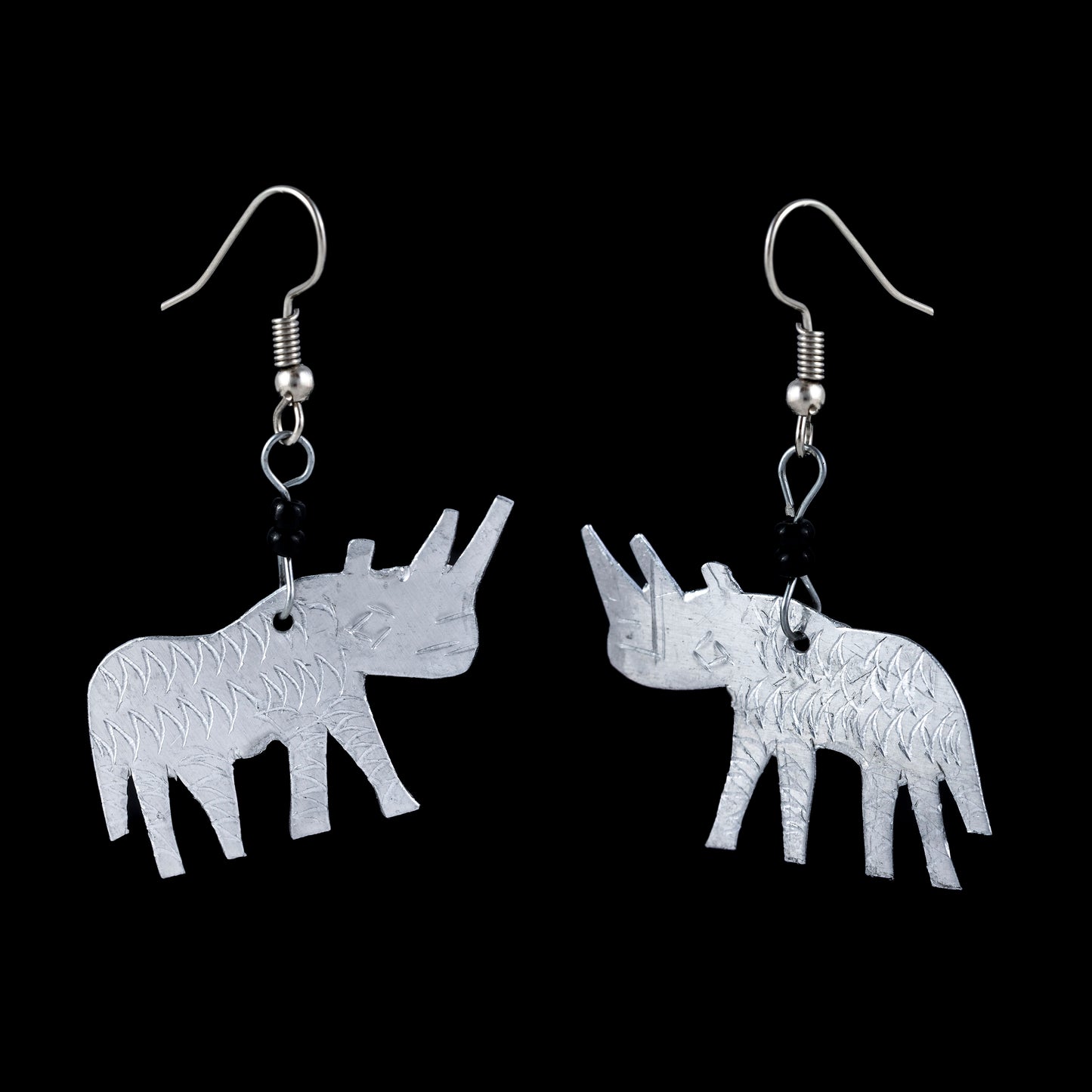 African Rhino Drop Earrings - Silver Tone