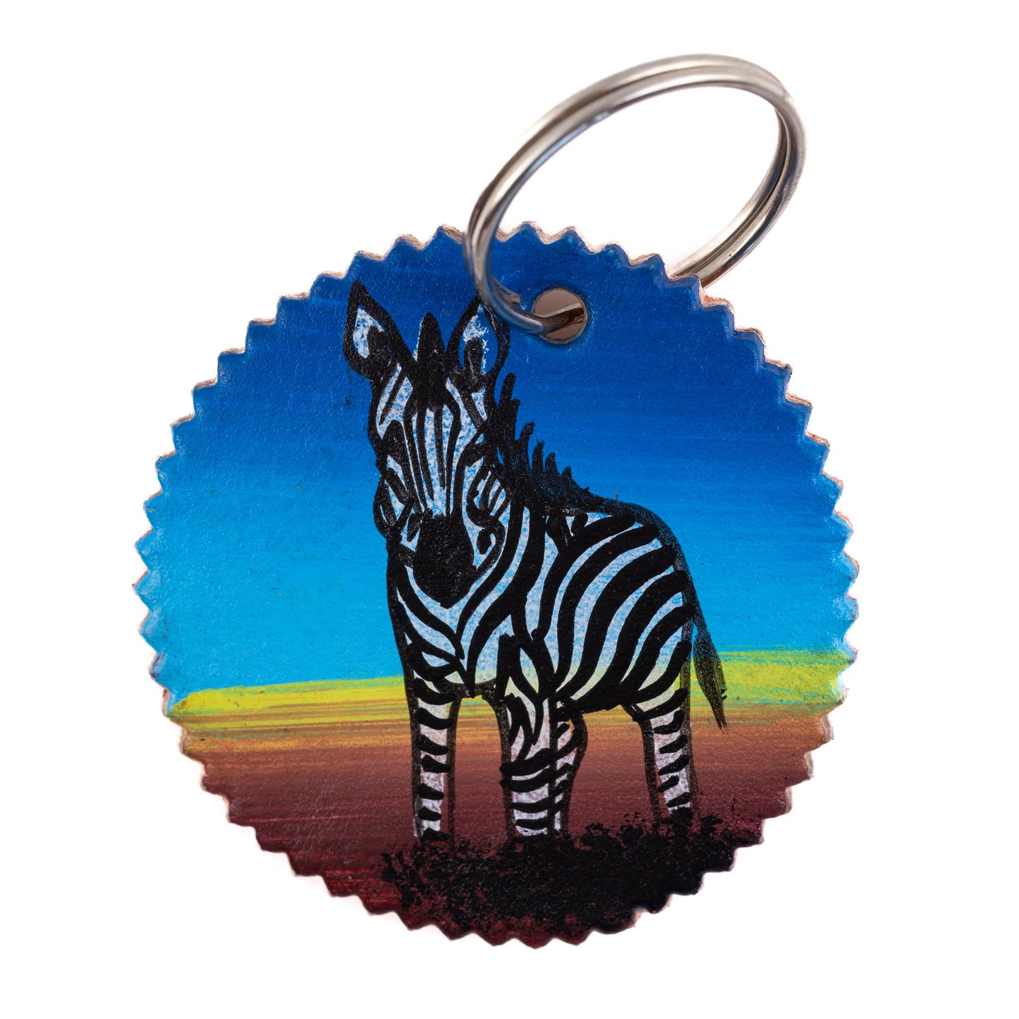 Round Leather Key Ring - Zebra