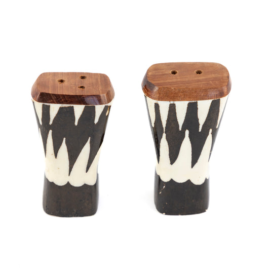 Batik Wood and Bone Salt and Pepper Shakers