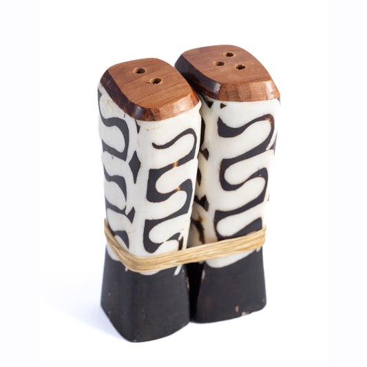 Batik Wood and Bone Salt and Pepper Shakers