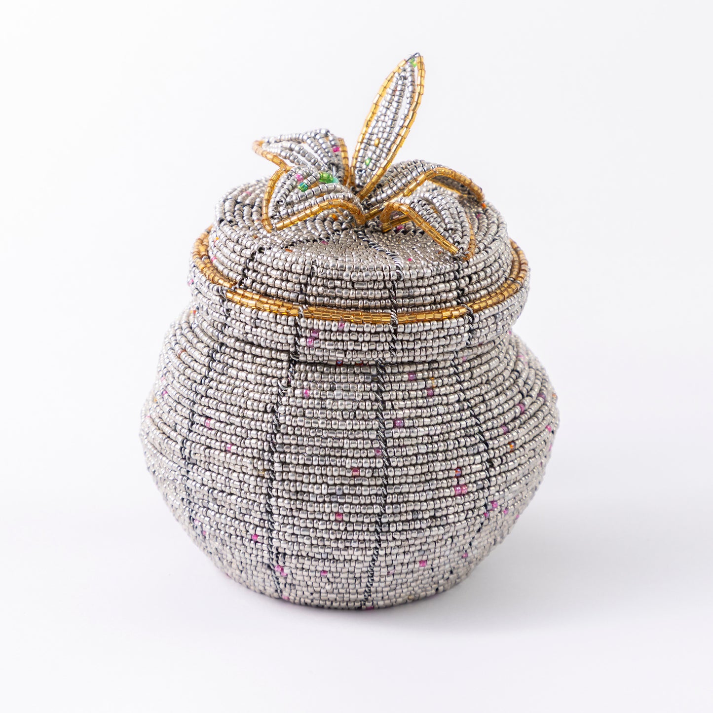 African Beaded Jewellery Box - Silver Grey