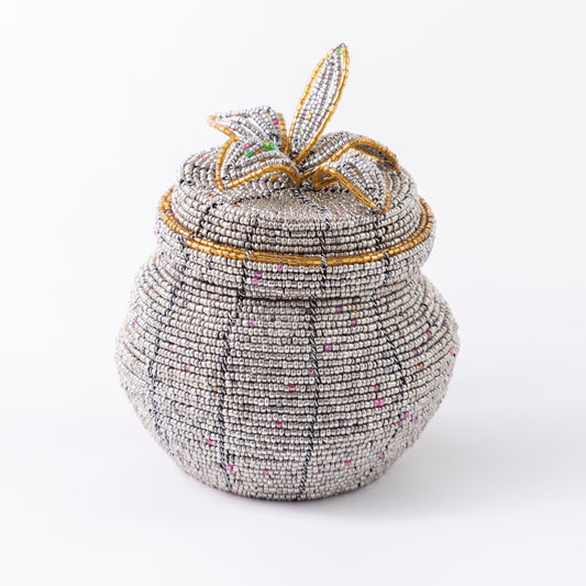 African Beaded Jewellery Box - Silver Grey