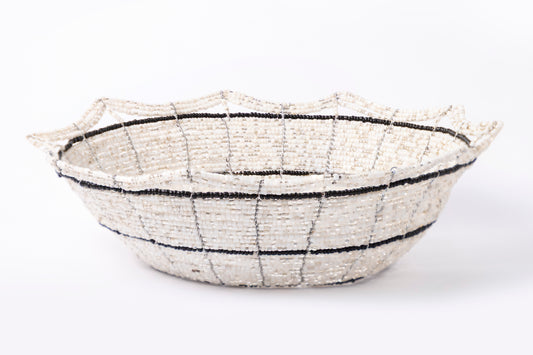 African Beaded Basket - White/Silver