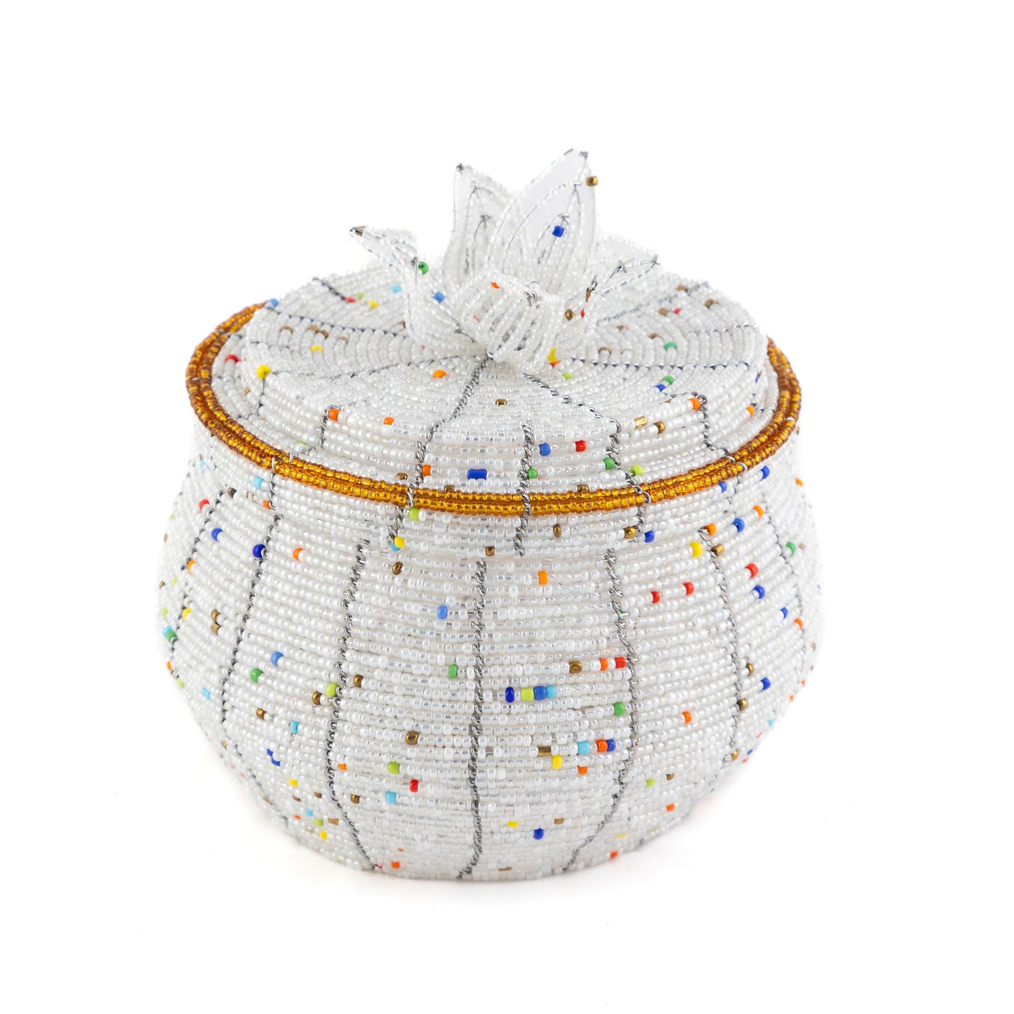 African Beaded Jewellery Box - White