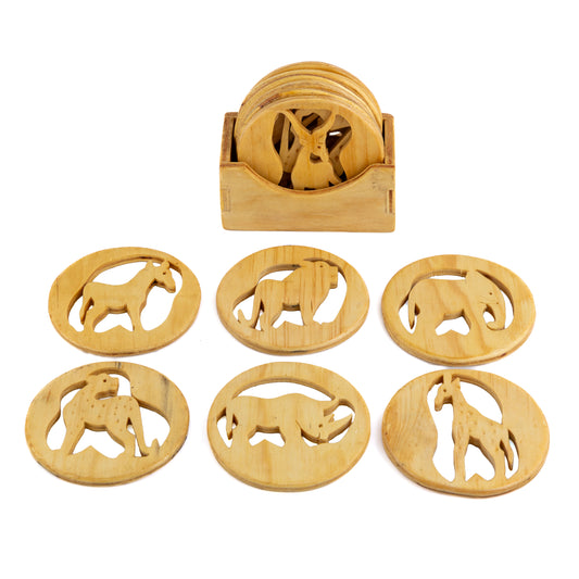 Wooden Coasters and Box  - Set of 6
